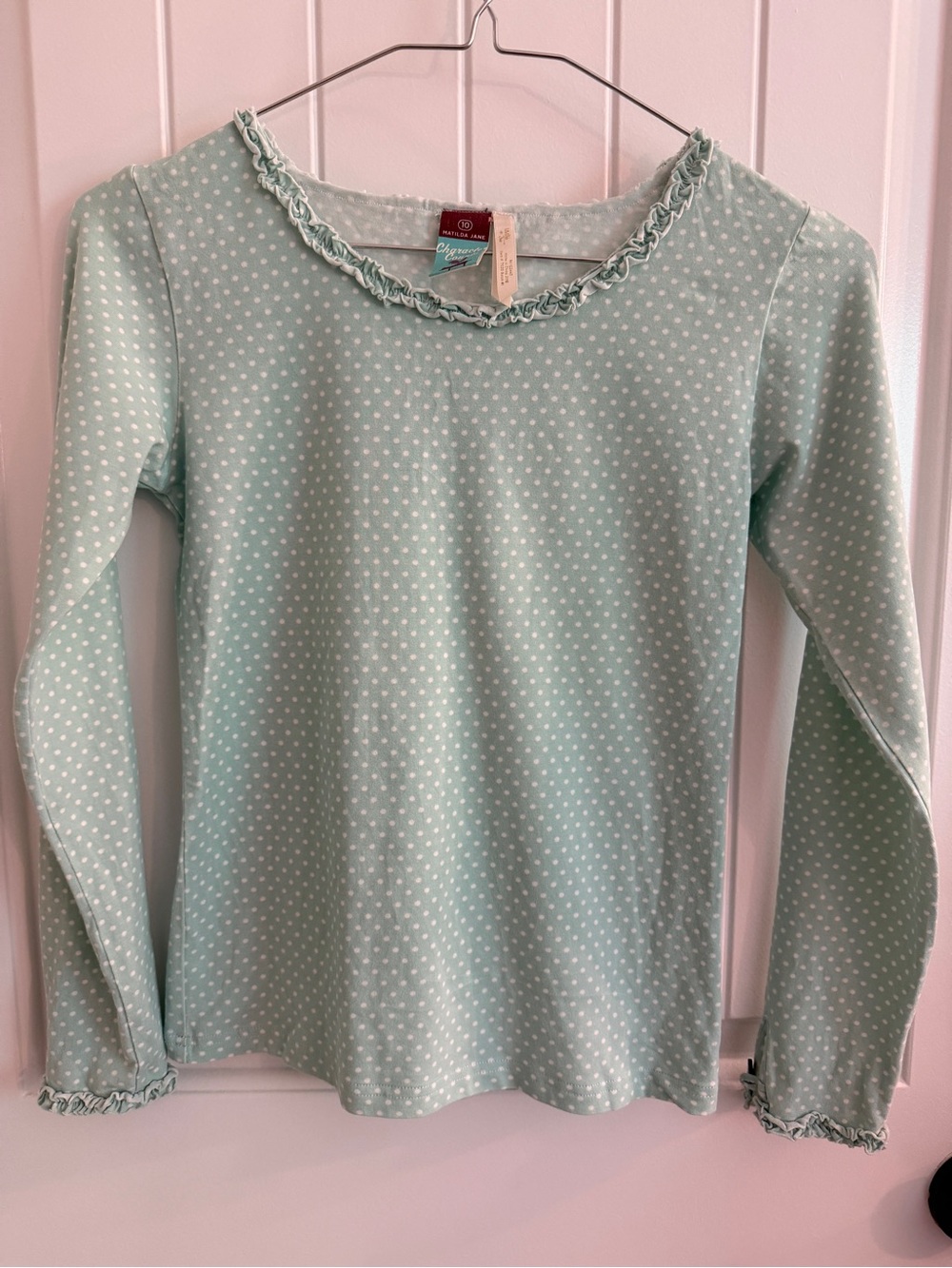 Matilda Jane Girls' Mint Sage Polka Dot Long-Sleeve Top size 10